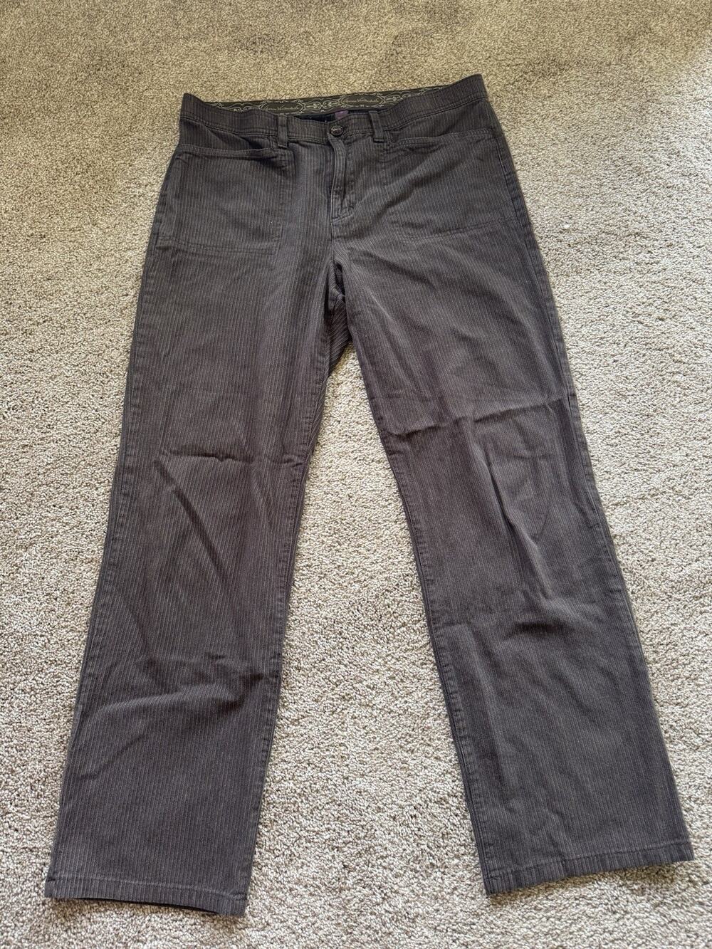 Gloria Vanderbilt Brown Pinstripe Straight Leg Pants Flex‎ Waist Comfort [14]